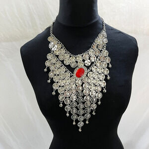 Bohemian Two Tier Silver Coin Boho Necklace